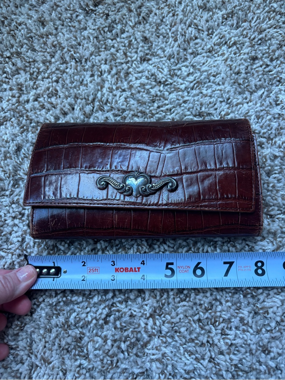 Brighton Croc-Embossed Burgundy Wallet with Silver Heart Accent - Picture 2 of 4